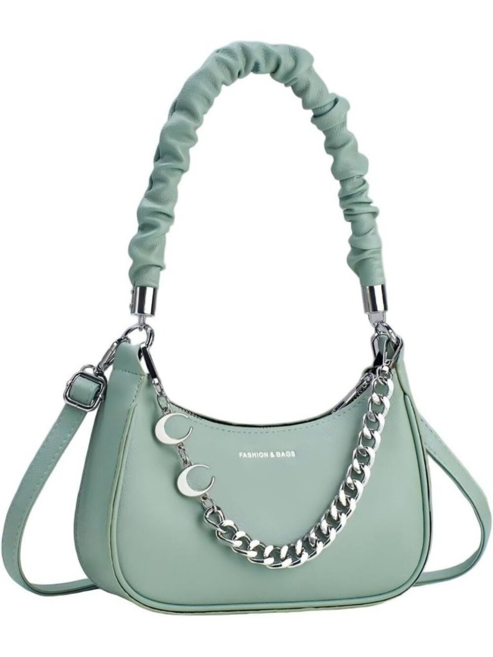 Stylish Ruched Shoulder Bag | Crescent Chain Hobo Crossbody Purse for Everyday